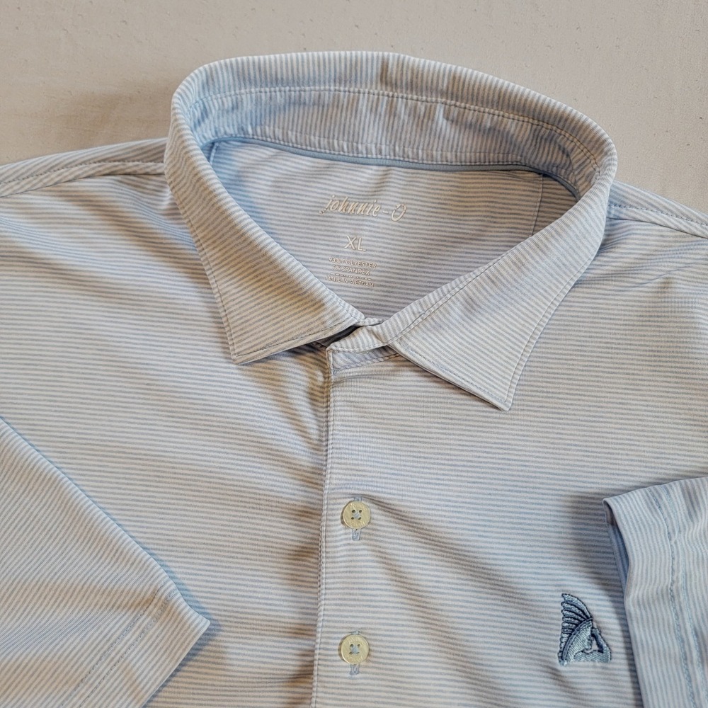 Johnnie O Preston Trail Golf Club Polo Shirt Mens XL Striped Light Blue SS‎